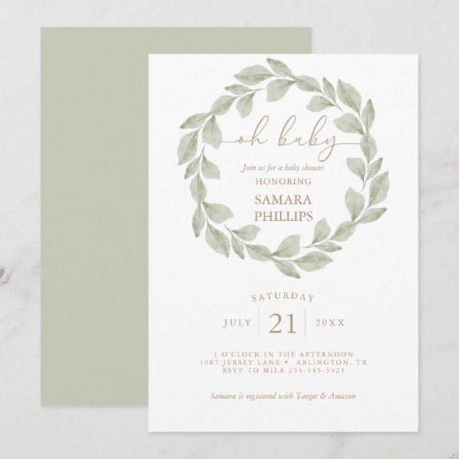 Gender Neutral Eucalyptus Leaf Baby Shower Invitation (Front/Back)