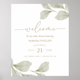 Gender Neutral Eucalyptus Leaf Baby Shower Welcome Poster