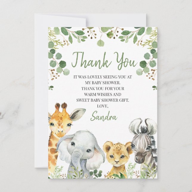 Gender Neutral Eucalyptus Safari Baby Shower  Card (Front)