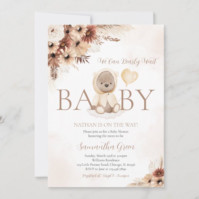 Gender Neutral Fall Bear Baby Shower Invitation (Front)