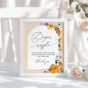Gender neutral fall floral arch Diaper raffle Poster