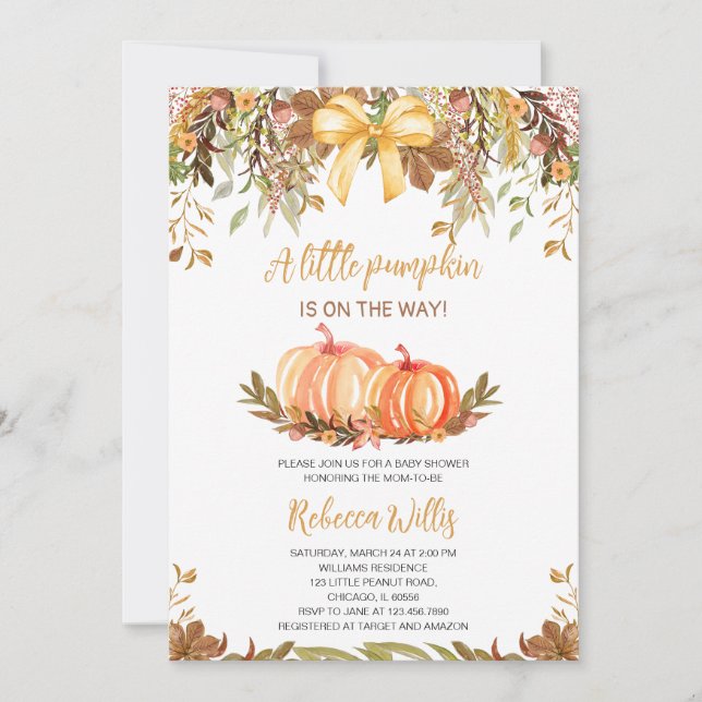 Gender Neutral Fall Pumpkin Baby Shower Invitation (Front)