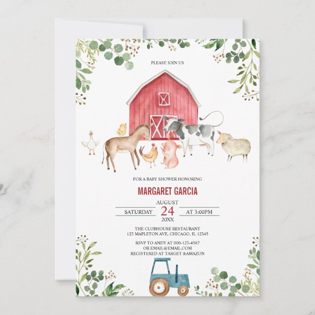 Gender Neutral Farm Barnyard Animal Baby Shower Invitation (Front)
