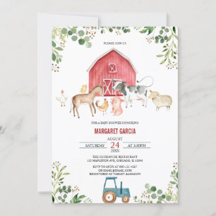Gender Neutral Farm Barnyard Animal Baby Shower Invitation