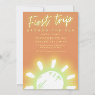 Gender neutral First trip around the sun birthday  Invitation