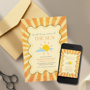Gender neutral First trip around the sun birthday  Invitation