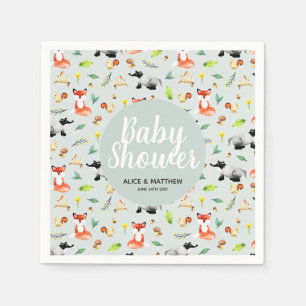 Gender Neutral Forest Animal Pattern Baby Shower Napkin