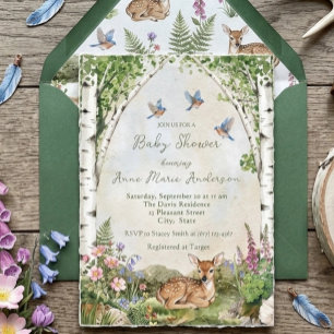 Gender Neutral Forest Arch and Fawn Baby Shower Invitation