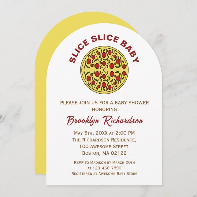 Gender Neutral Fun Pizza Slice Slice Baby Shower Invitation (Front/Back)
