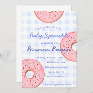 Gender Neutral, Gingham & Doughnuts Baby Sprinkle Invitation