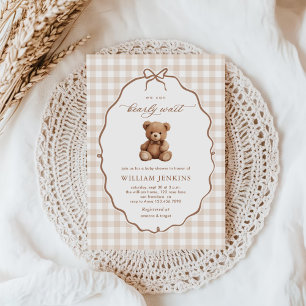 Gender Neutral Gingham Teddy Bear Baby Shower Invitation