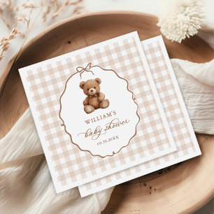 Gender Neutral Gingham Teddy Bear Baby Shower Napkin