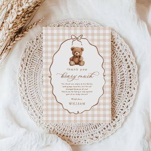 Gender Neutral Gingham Teddy Bear Baby Shower Thank You Card