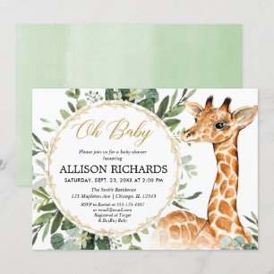 Gender neutral giraffe greenery baby shower invitation