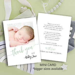 Gender neutral green baby shower photo thank you card