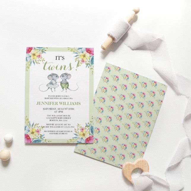 Gender Neutral Green Boy & Girl Twins Baby Shower  Invitation (Creator Uploaded)