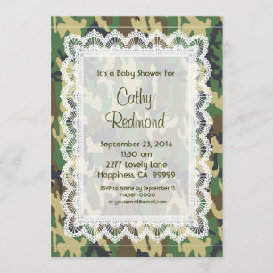 GENDER NEUTRAL Green Camo Lace  Baby Shower V11 Invitation