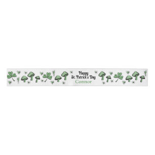 Gender Neutral Green Shamrock Heart & Mushroom 3" Grosgrain Ribbon