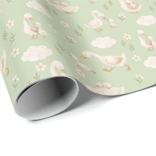 Gender-Neutral Green Silly Goose Baby Shower Wrapping Paper