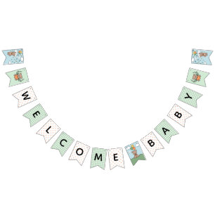 Gender Neutral Green Welcome Baby Bear Baby Shower Bunting