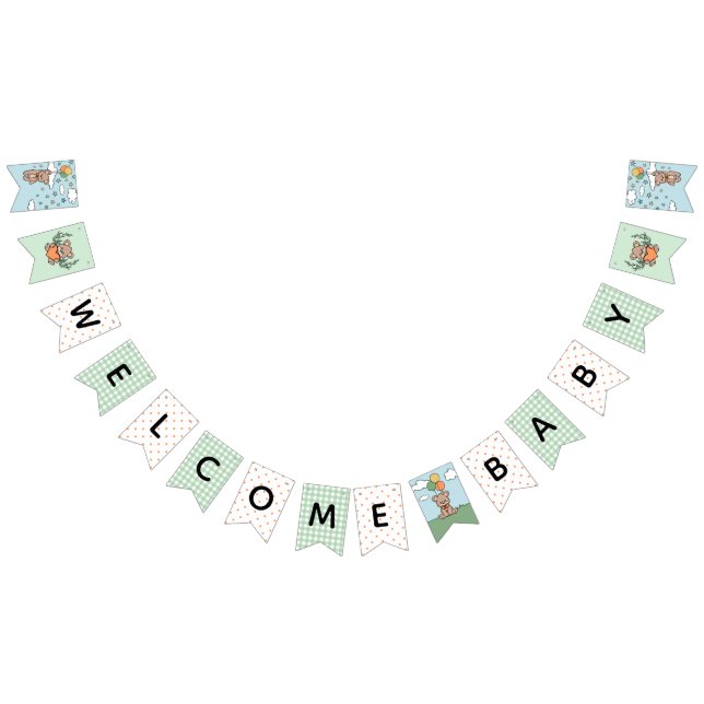 Gender Neutral Green Welcome Baby Bear Baby Shower Bunting (All)