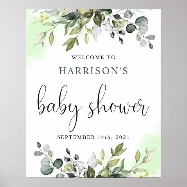 Gender Neutral Greenery Baby Shower Welcome Sign (Front)