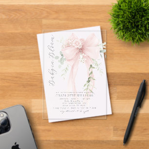 Gender neutral Greenery Bow Baby shower Acrylic Invitations