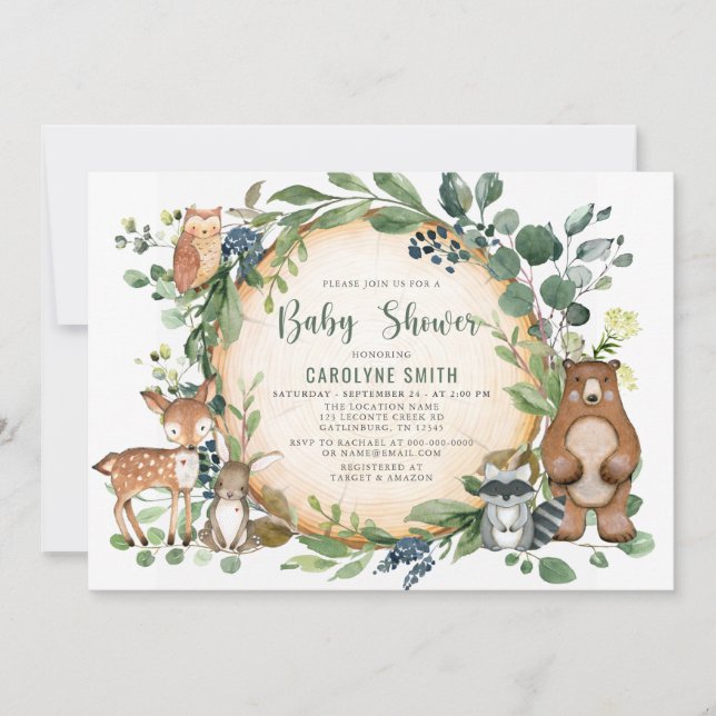 Gender Neutral Greenery BOY Woodland Baby Shower Invitation (Front)