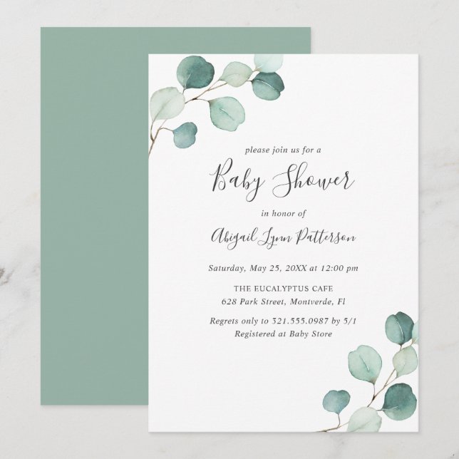 Gender Neutral Greenery Eucalyptus Baby Shower Invitation (Front/Back)