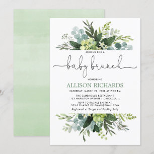 Gender neutral greenery foliage baby brunch invitation
