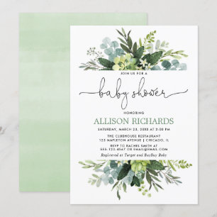 Gender neutral greenery foliage baby shower invitation