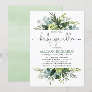 Gender neutral greenery foliage baby sprinkle invitation