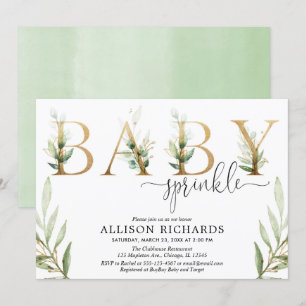Gender neutral greenery green gold baby sprinkle invitation