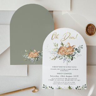 Gender Neutral Greenery Oh Deer Baby Shower Invitation