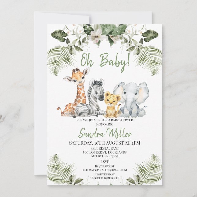 Gender Neutral Greenery Safari Baby Shower Invitation (Front)