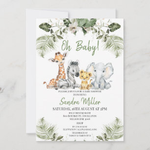 Gender Neutral Greenery Safari Baby Shower Invitation