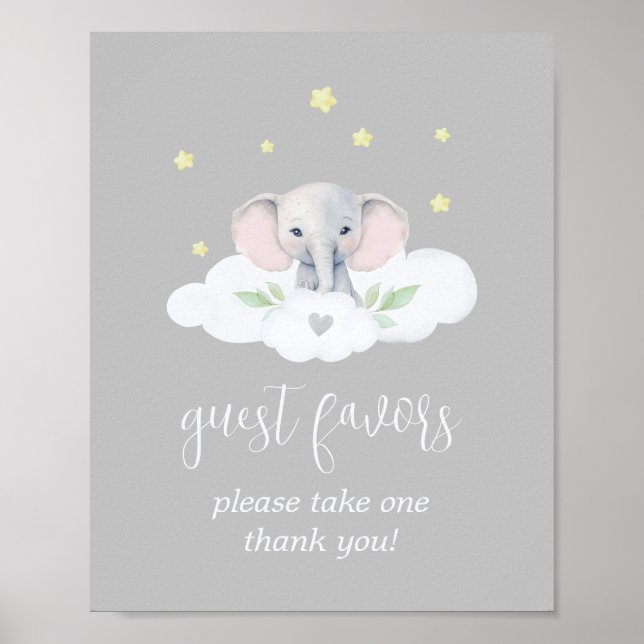 Gender Neutral Grey Baby Shower Favours Sign Decor (Front)