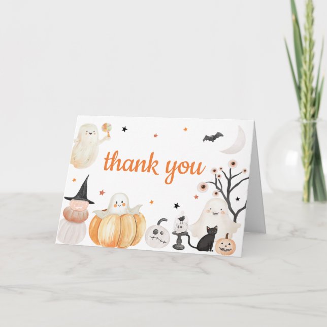 Gender Neutral Halloween Little Boo Baby Shower Thank You Card (Front)