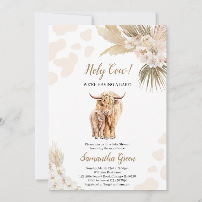 Gender Neutral Holy Cow Baby Shower Invitation (Front)