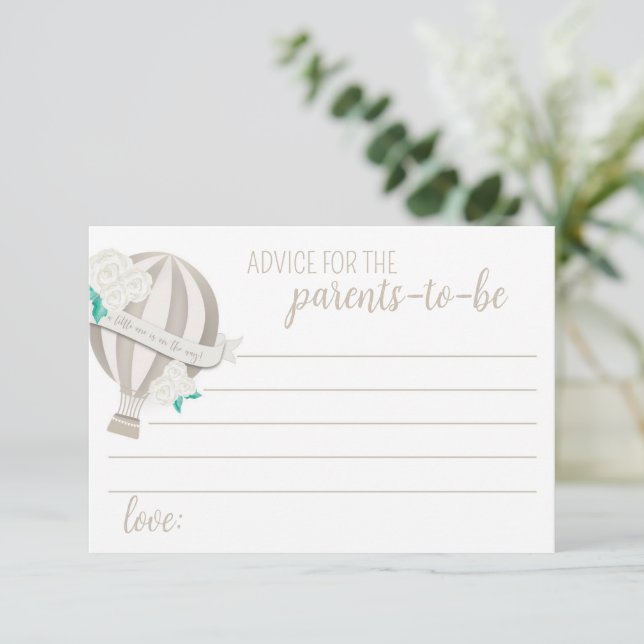 Gender Neutral Hot Air Balloon Baby Advice Card (Standing Front)