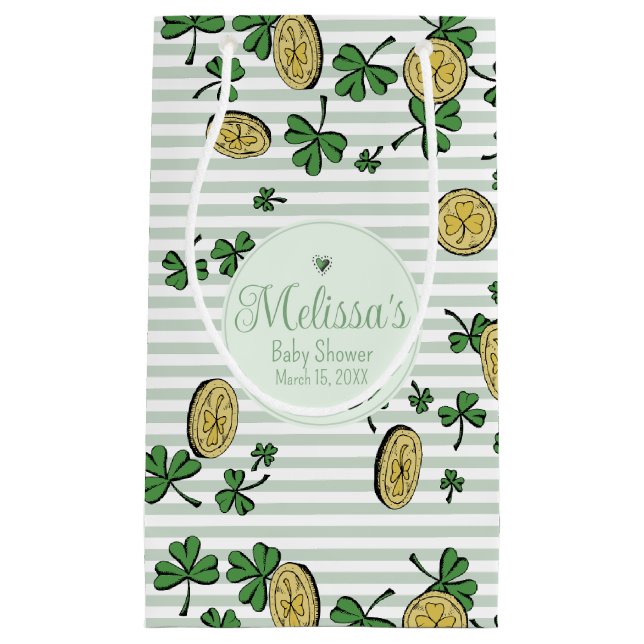Gender Neutral Irish Clovers Baby Shower Small Gift Bag (Front)