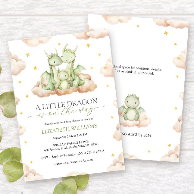 Gender Neutral Little Dragon Baby Shower Invitation (Creator Uploaded)