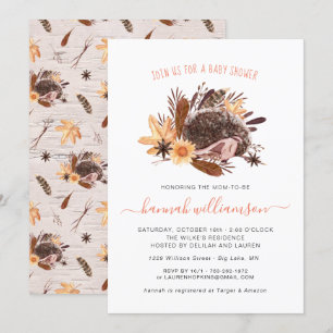 Gender Neutral Little Hedgehog Autumn Baby Shower Invitation