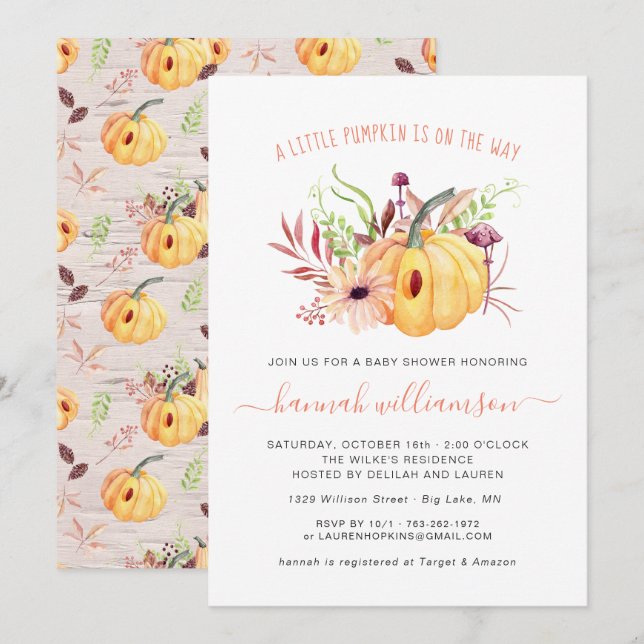 Gender Neutral Little Pumpkin Autumn Baby Shower Invitation (Front/Back)