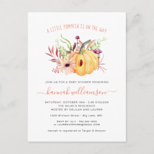 Gender Neutral Little Pumpkin Autumn Baby Shower Invitation Postcard