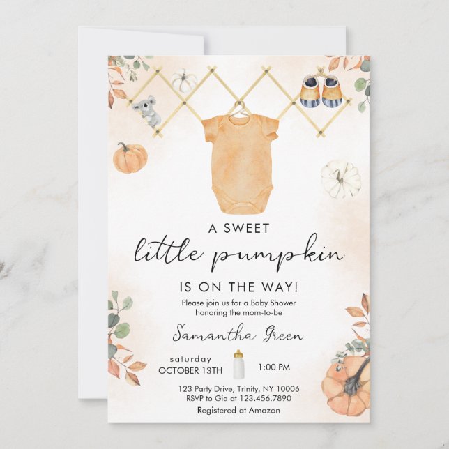 Gender Neutral Little Pumpkin Baby Shower Invitation (Front)