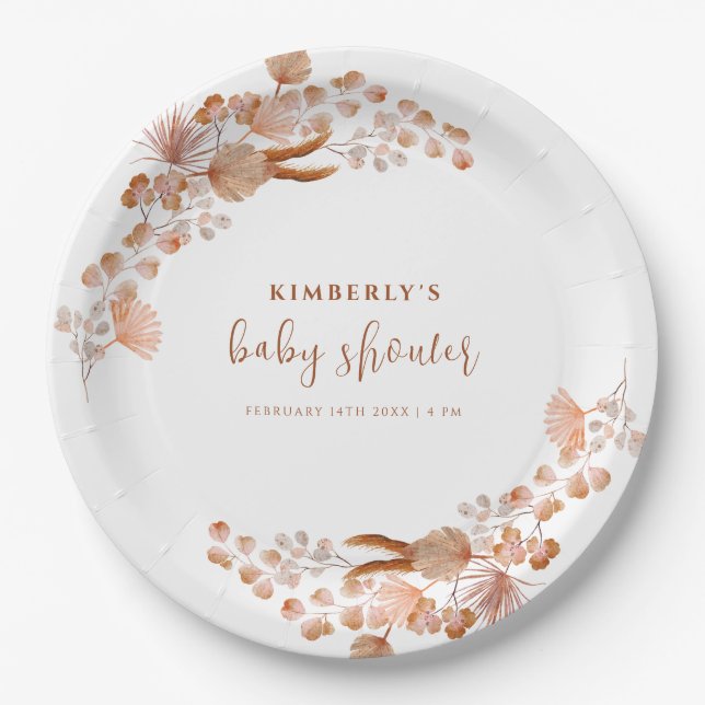 Gender Neutral Little Wildflower Boho Baby Shower Paper Plate (Front)