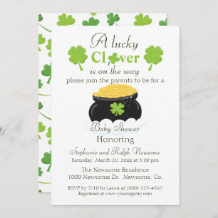 Gender Neutral Lucky Clover Baby Shower Invitation