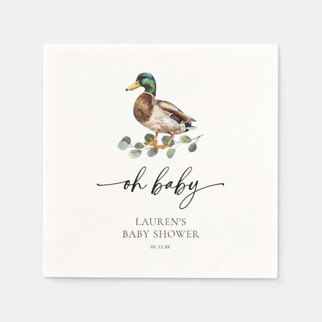 Gender Neutral Mallard Duck Baby Shower Napkin (Front)