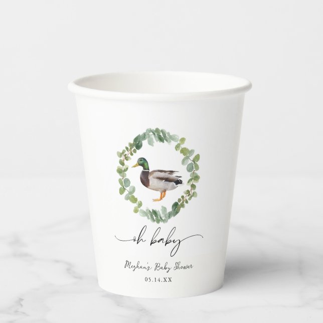 Gender Neutral Mallard Duck Baby Shower  Paper Cups (Front)
